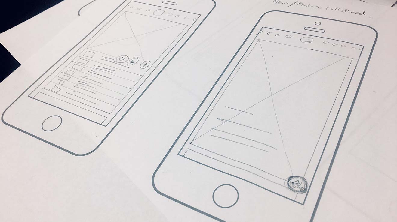 Hand-drawn wireframes